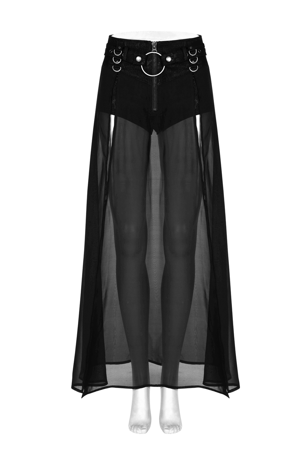 Sexy Split Skirt with Sheer Overlay and Removable Belt