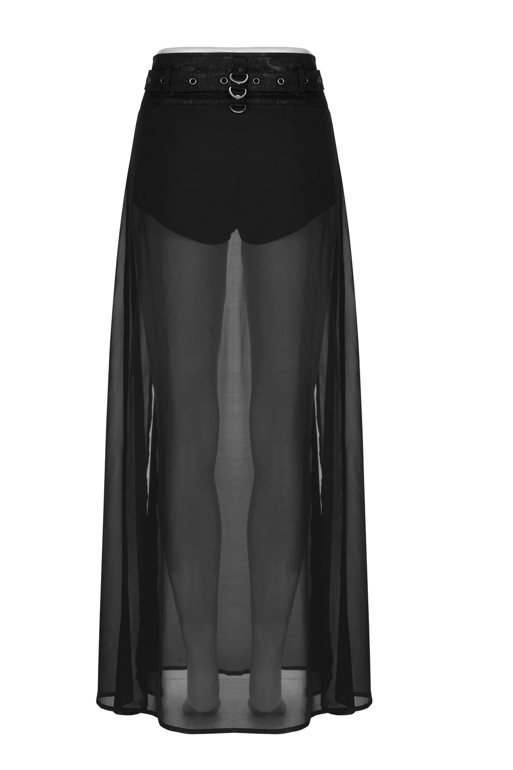 Sexy Split Skirt with Sheer Overlay and Removable Belt