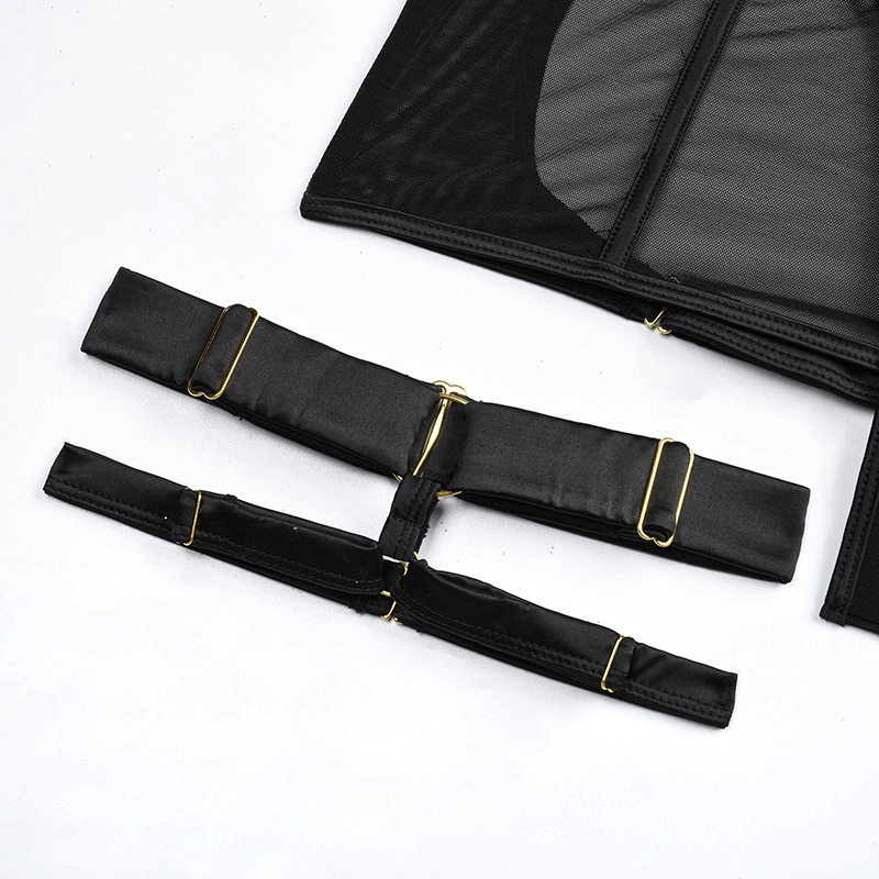 Sexy Strappy Skirted Lingerie Set / Bra with Backless Skirt Garters and Panties / Cut-Out Underwear - EVE's SECRETS