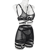 Sexy Strappy Skirted Lingerie Set / Bra with Backless Skirt Garters and Panties / Cut-Out Underwear - EVE's SECRETS