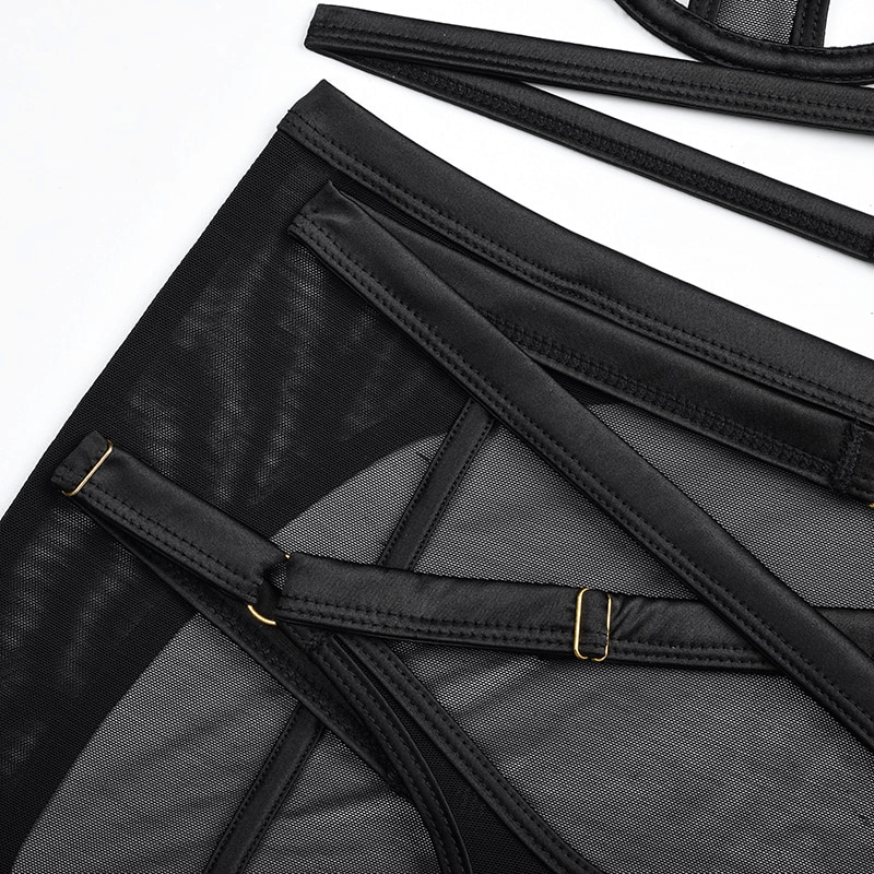 Sexy Strappy Skirted Lingerie Set / Bra with Backless Skirt Garters and Panties / Cut-Out Underwear - EVE's SECRETS