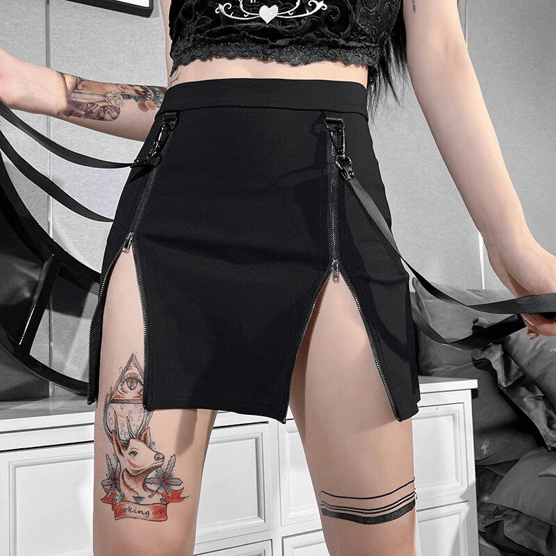 Sexy Women's Mini Skirt / Black High Waist Skirt with Zipper / Erotic Clothing for Ladies - EVE's SECRETS
