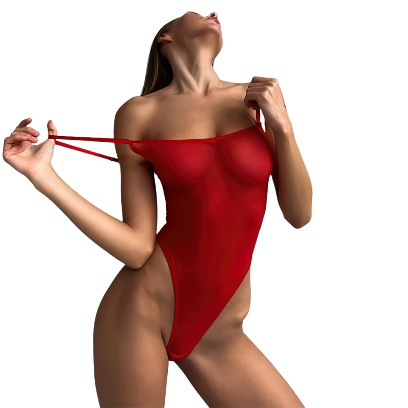 Sexy Women's Spaghetti Strap Bodysuits / Female Mesh Clothing / Erotic Skinny Outfits - EVE's SECRETS