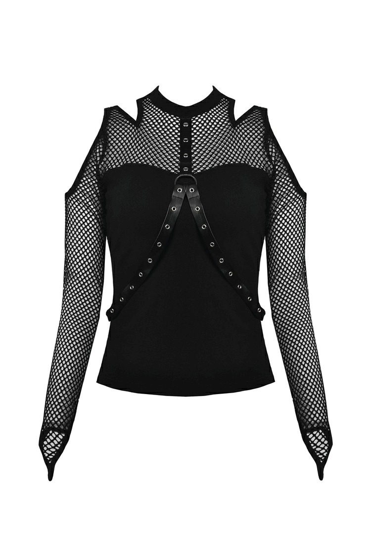 Sexy Women's Studded Black Mesh Top for an Edgy Look