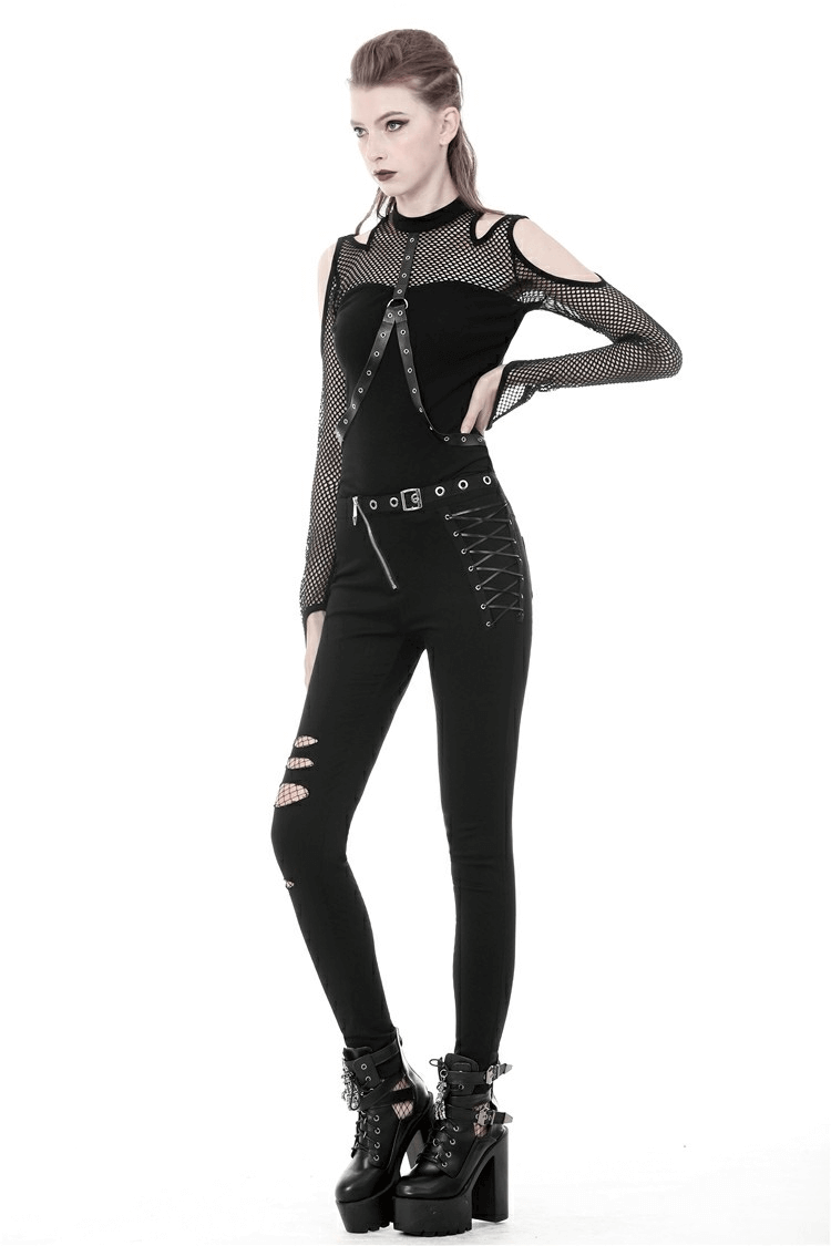 Sexy Women's Studded Black Mesh Top for an Edgy Look