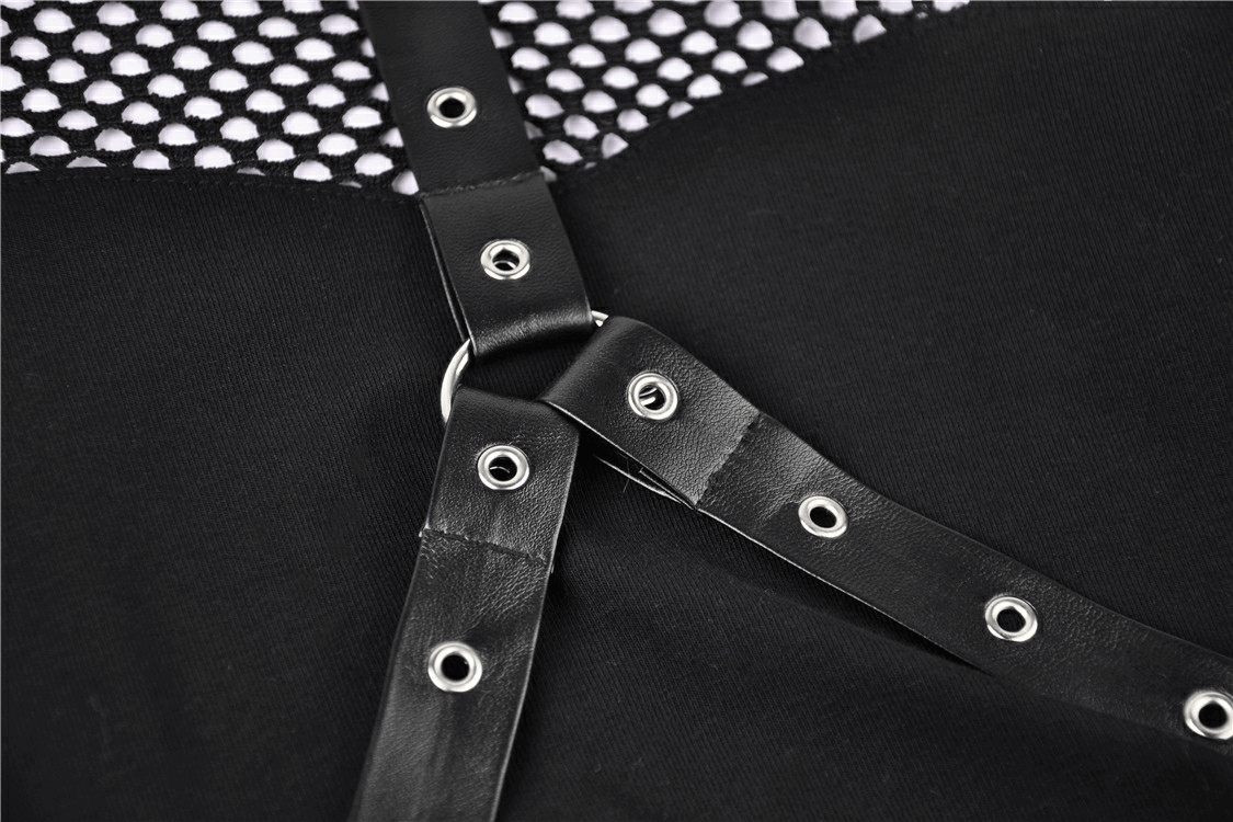 Sexy Women's Studded Black Mesh Top for an Edgy Look