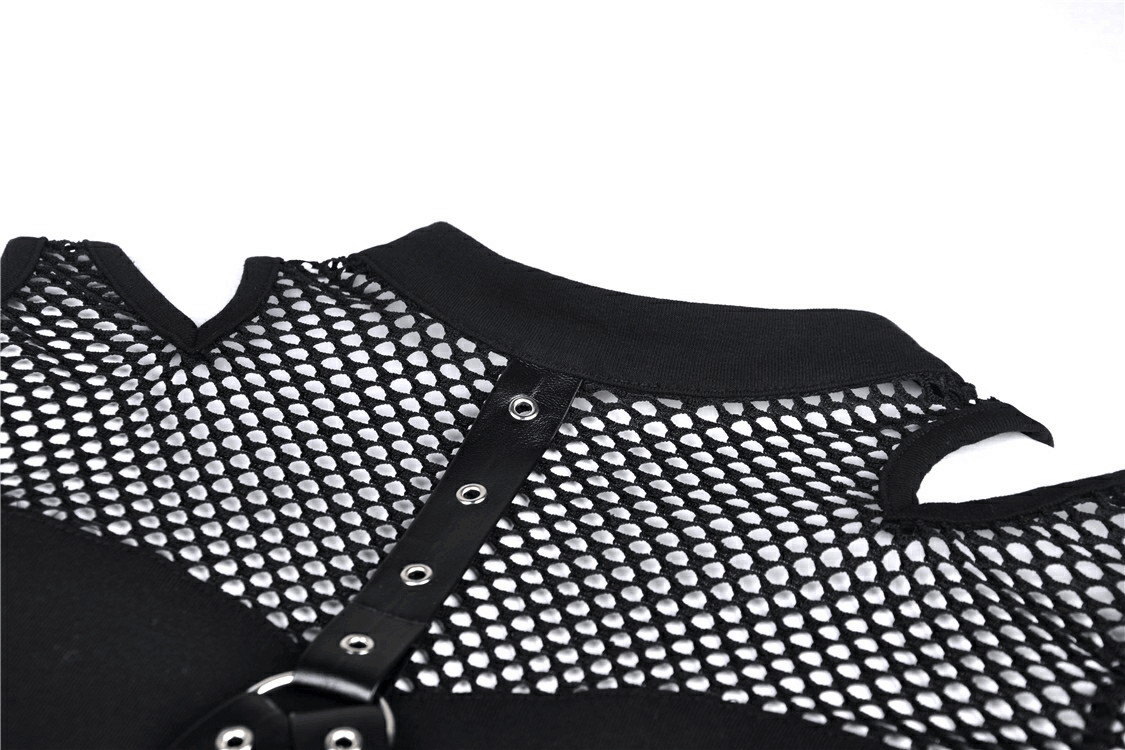Sexy Women's Studded Black Mesh Top for an Edgy Look
