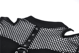 Sexy Women's Studded Black Mesh Top for an Edgy Look