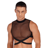 Male Sheer Mesh Crop Top / Sleeveless Vest with Zipper Back / Elastic Transparent Clothing