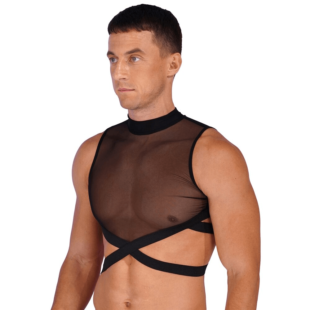 Sheer Mesh Crop Tops for Male / Sleeveless Vest with Zipper Back / Elastic Transparent Clothing - EVE's SECRETS