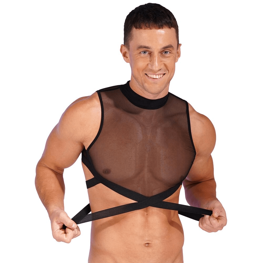 Sheer Mesh Crop Tops for Male / Sleeveless Vest with Zipper Back / Elastic Transparent Clothing - EVE's SECRETS