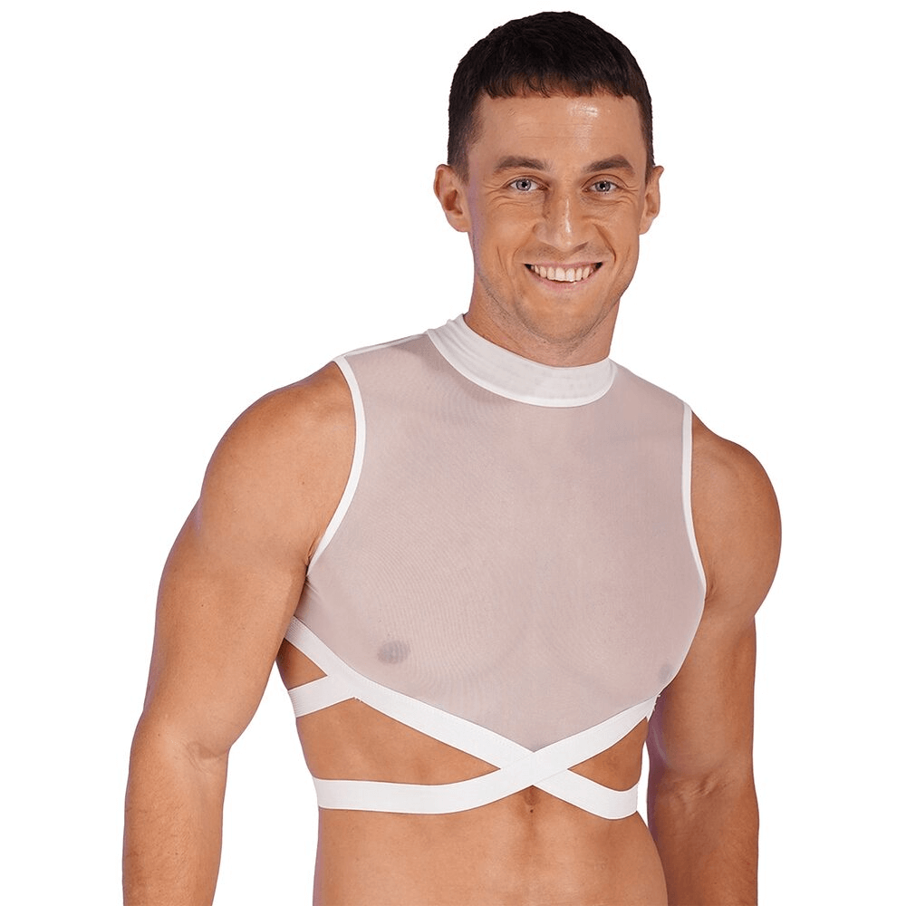 Sheer Mesh Crop Tops for Male / Sleeveless Vest with Zipper Back / Elastic Transparent Clothing - EVE's SECRETS