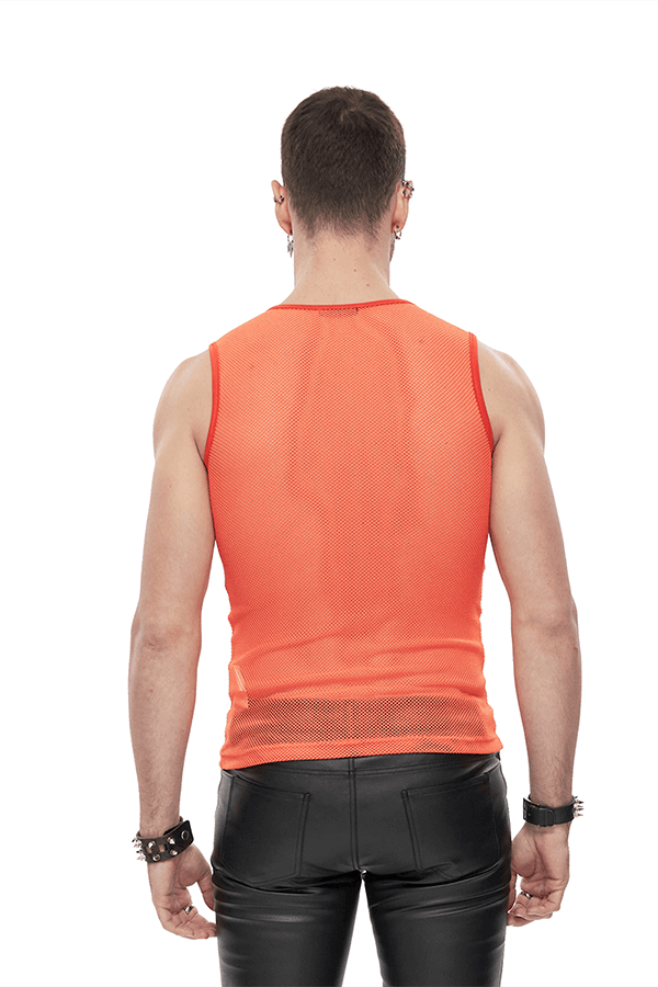 Sheer  Orange Mesh Tank Top / Men's Punk Sleeveless T-shirt