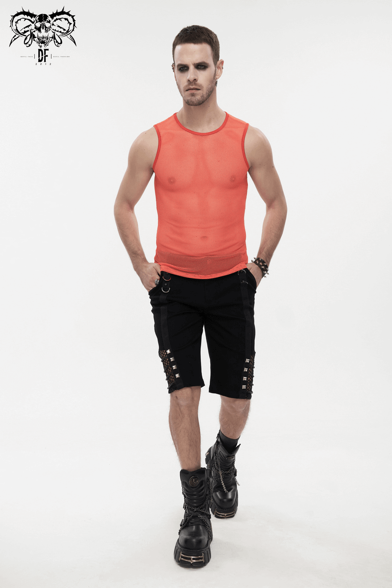 Sheer  Orange Mesh Tank Top / Men's Punk Sleeveless T-shirt
