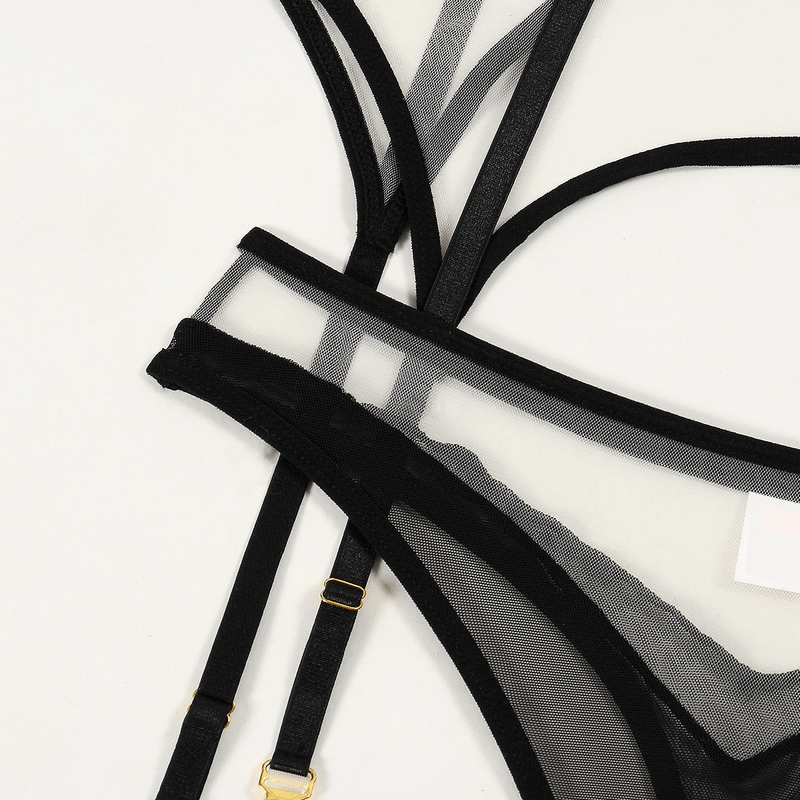 Sheer Seamless Lingerie Set / Unlined Bra with Panties and Garter Belt / Women's Sexy Underwear - EVE's SECRETS