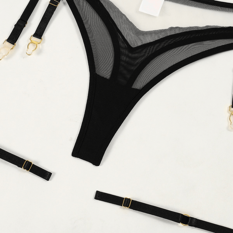 Sheer Seamless Lingerie Set / Unlined Bra with Panties and Garter Belt / Women's Sexy Underwear - EVE's SECRETS