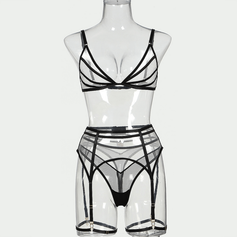 Sheer Seamless Lingerie Set / Unlined Bra with Panties and Garter Belt / Women's Sexy Underwear - EVE's SECRETS