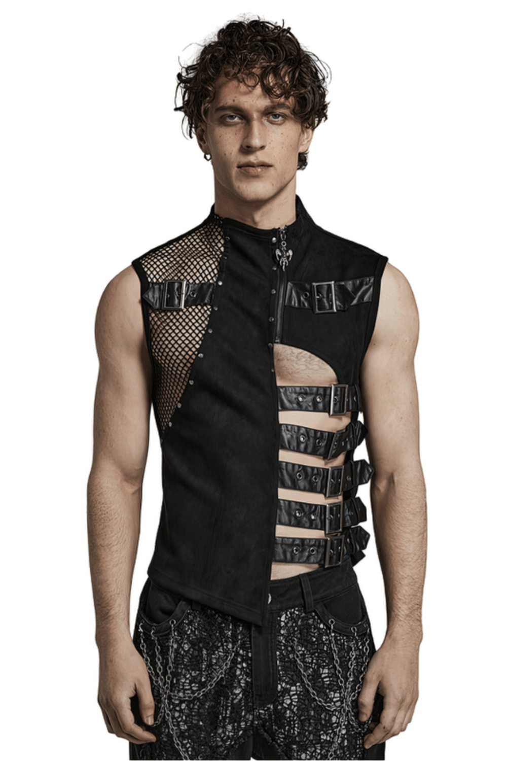 Sleek and Bold Buckled Suede Punk Vest for Men