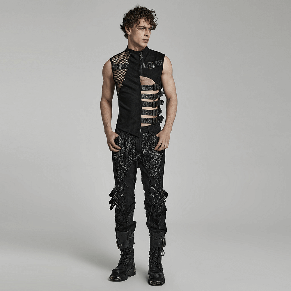 Sleek and Bold Buckled Suede Punk Vest for Men