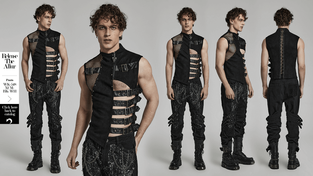 Sleek and Bold Buckled Suede Punk Vest for Men