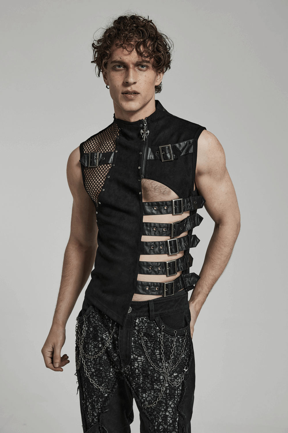 Sleek and Bold Buckled Suede Punk Vest for Men