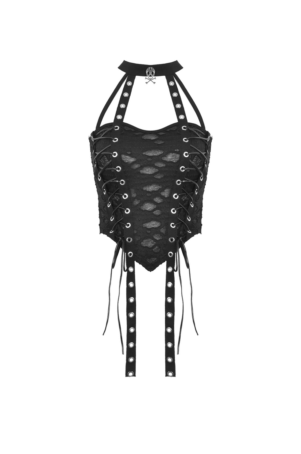 Sleek Black Halter Top Featuring Edgy Lace-Up Design