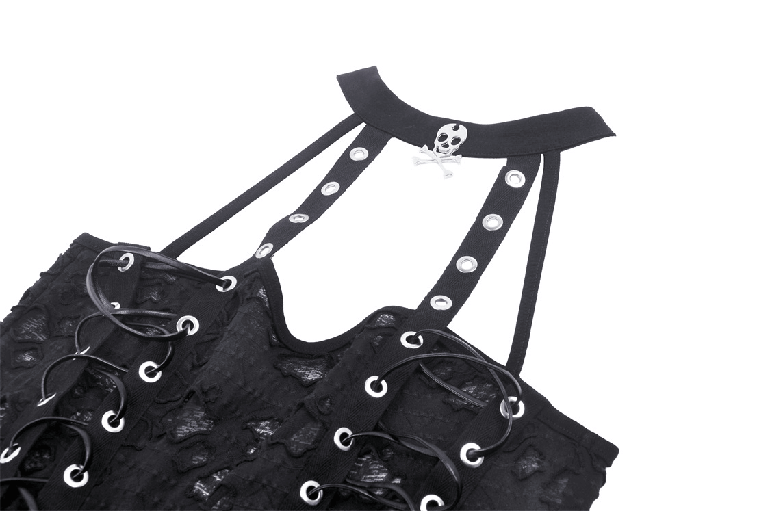 Sleek Black Halter Top Featuring Edgy Lace-Up Design