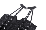 Sleek Black Halter Top Featuring Edgy Lace-Up Design