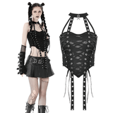 Sleek Black Halter Top Featuring Edgy Lace-Up Design