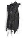 Sleeveless Lace-Up Shirt with Epaulets and Metal Studs