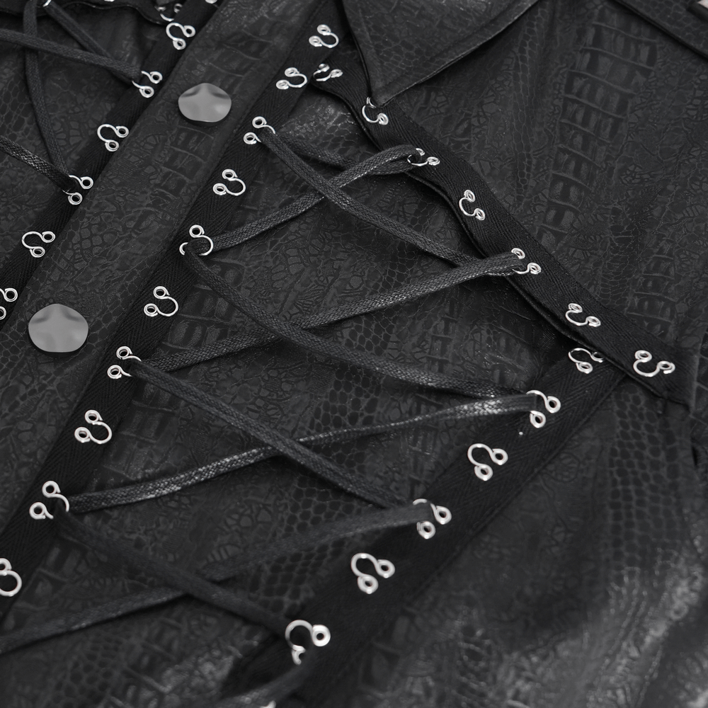 Sleeveless Lace-Up Shirt with Epaulets and Metal Studs