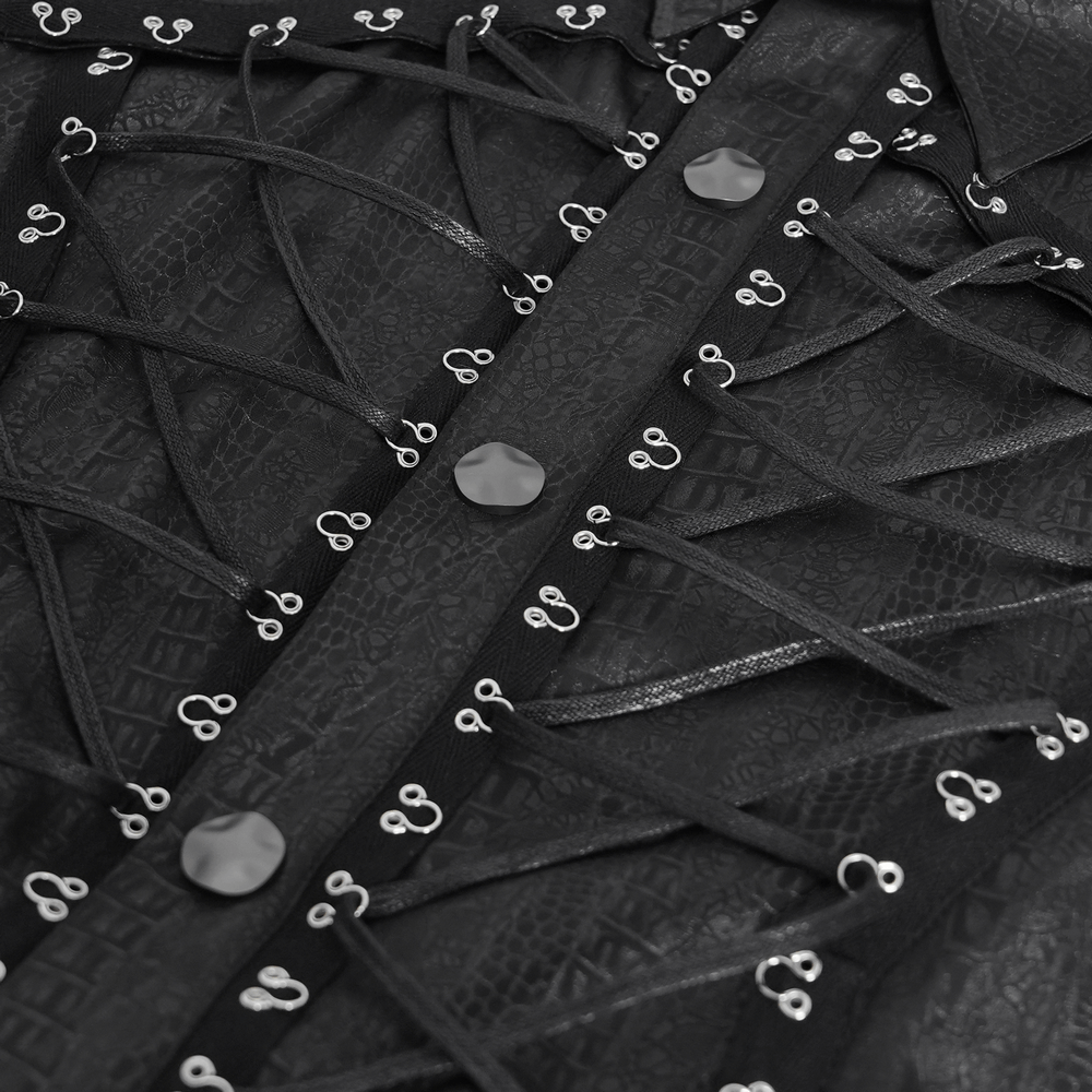 Sleeveless Lace-Up Shirt with Epaulets and Metal Studs