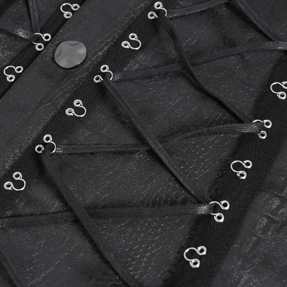 Sleeveless Lace-Up Shirt with Epaulets and Metal Studs