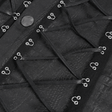 Sleeveless Lace-Up Shirt with Epaulets and Metal Studs