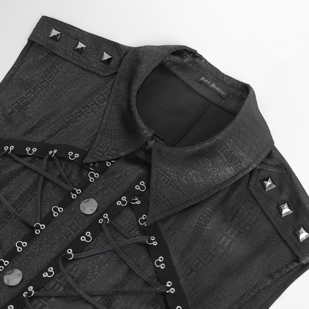 Sleeveless Lace-Up Shirt with Epaulets and Metal Studs