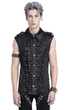 Sleeveless Lace-Up Shirt with Epaulets and Metal Studs
