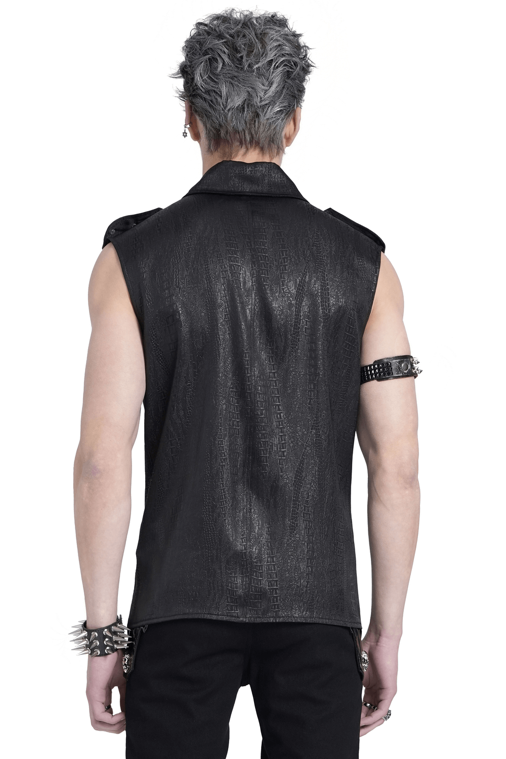 Sleeveless Lace-Up Shirt with Epaulets and Metal Studs
