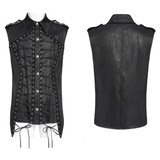 Sleeveless Lace-Up Shirt with Epaulets and Metal Studs