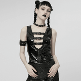 Slim Gothic Patent Leather Vest with Buckles Detail