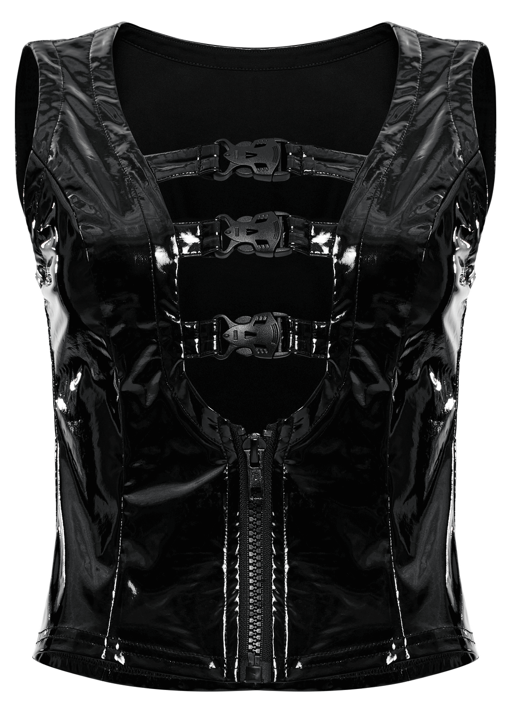 Slim Gothic Patent Leather Vest with Buckles Detail