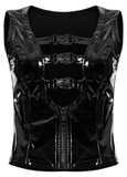 Slim Gothic Patent Leather Vest with Buckles Detail