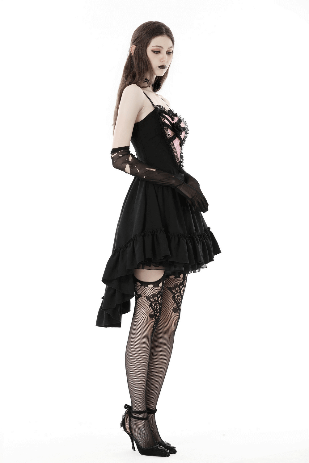 Sophisticated Black Dress for Women with Pink Lace Accents