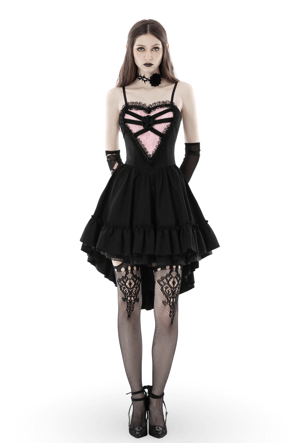 Sophisticated Black Dress for Women with Pink Lace Accents