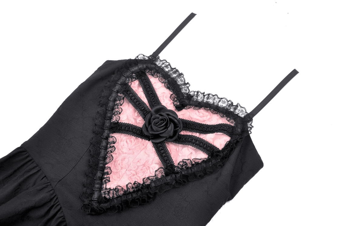 Sophisticated Black Dress for Women with Pink Lace Accents