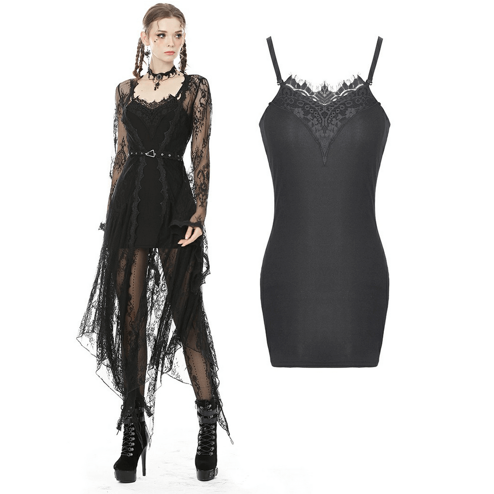Sophisticated Bodycon Dress with Lace Trims and Straps