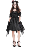 Sophisticated Gothic Tiered Dress with Skulls and Lace