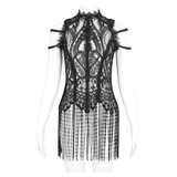 Sophisticated Sleeveless Black Lace Top with Fringe