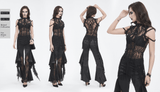 Sophisticated Sleeveless Black Lace Top with Fringe