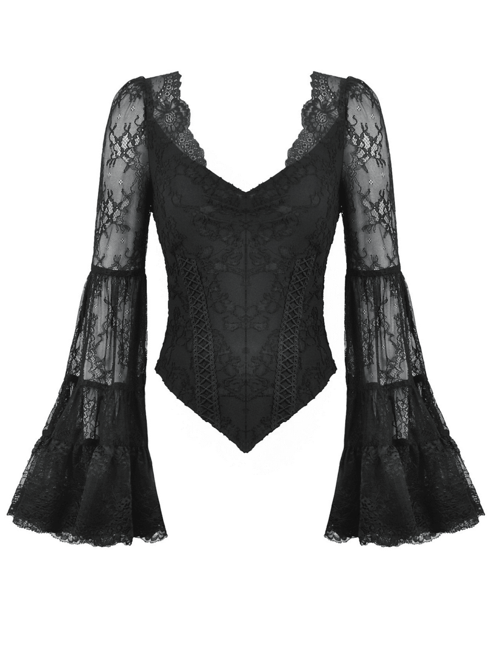 Sophisticated Women's Gothic Black Lace Top with V-Neck