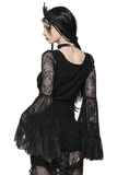 Sophisticated Women's Gothic Black Lace Top with V-Neck